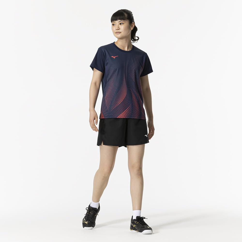 Mizuno Game Short Dynamotion Officially Approved by the Japan Badminton Dress Navy Women's Tennis/Badminton Shirt, Sleeve, Moisture-Wicking,