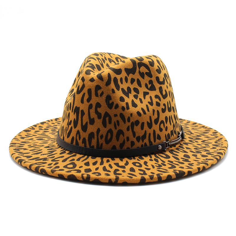 Men'S And Women'S Leopard Print Woolen Top Hat Jazz Hat Felt Hat