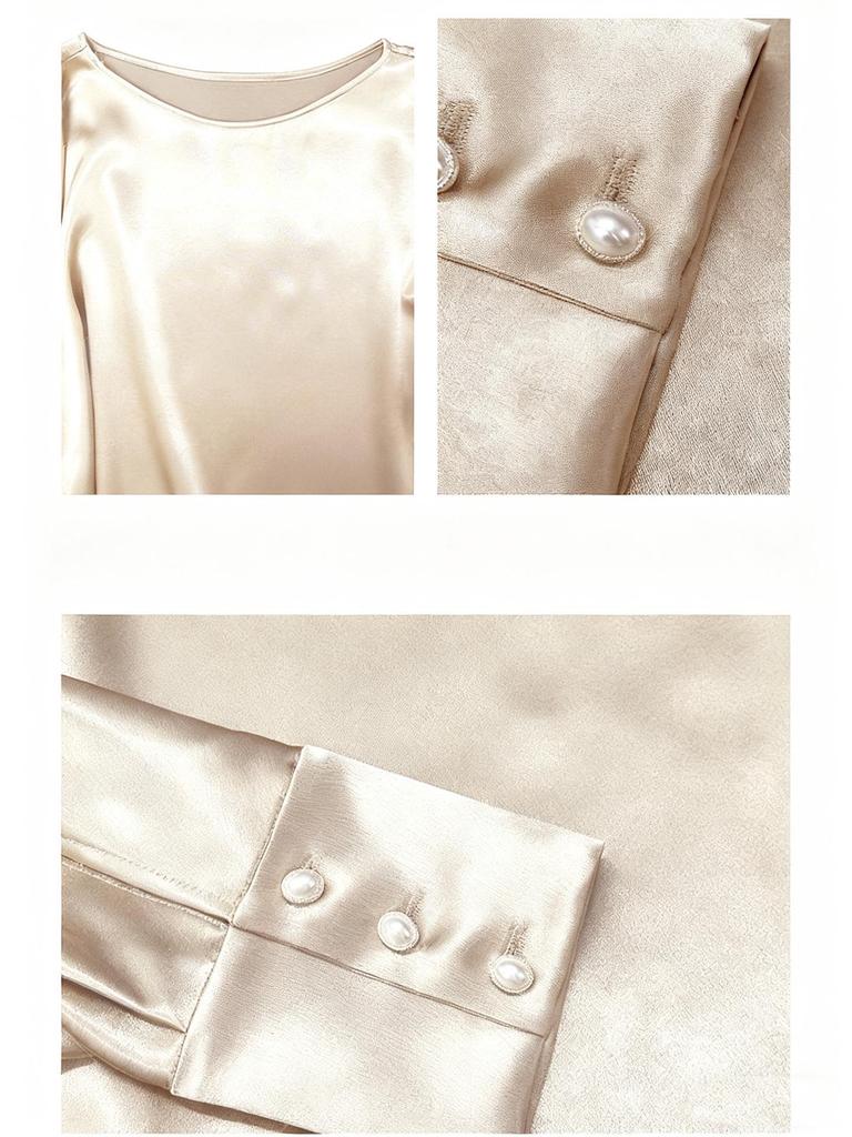 Elegant Champagne Acetate Suit for Women: Satin Top & Fishtail Skirt Set (Spring/Autumn)