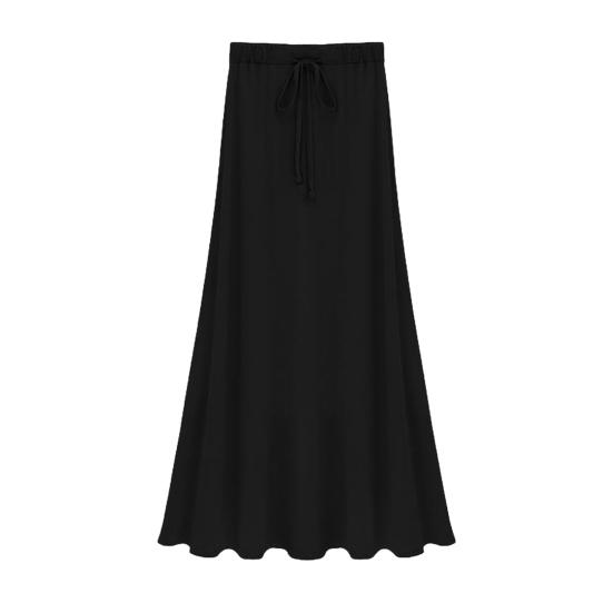 Women Maxi Skirt Adjustable Drawstring High Waist Side Slit Large Hem Long Skirt Solid Color A-Line Skirt