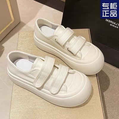Ugly Cute Big Head Versatile Velcro Platform White Shoes Women's 2025 Spring New White Canvas Shoes Casual Shoes