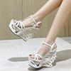 Fashion 15cm New Summer Fashion New Leather Buttons Wristbands Metal Waterproofing Platforms Special Heel Sandals High Heels