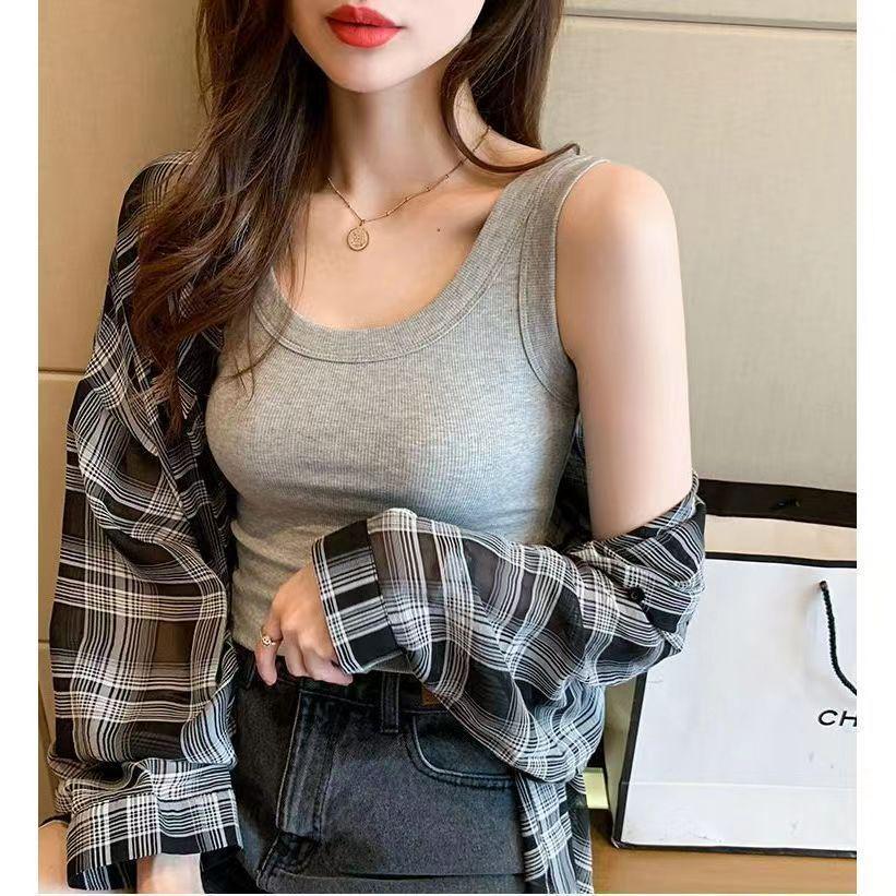 Women s Ribbed Modal Slimming Vest with Side Bra Support - Round Neck Bodycon Base Layer for Spring & Summer Large