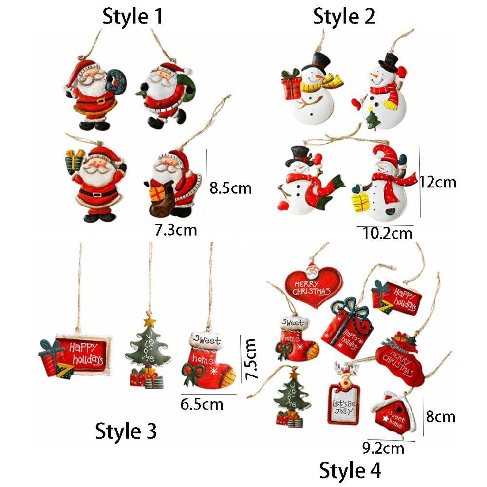 3/4/8pcs Iron Christmas Tree Decoration Pendant Delicate Cute Santa Claus Snowman Ornaments Hanging Creative