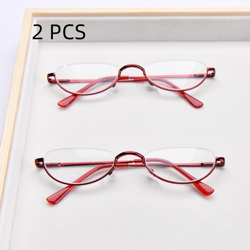 2PCS Suit Retro Oval Half Frame Reading Glasses Unisex Vintage Round Frame Men Presbyopia Eyeglasses Ultralight Small Magnifying