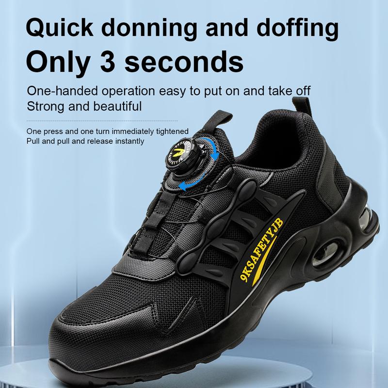 Men'S Rotating Button Safety Shoes Steel Toe Work Sneakers Indestructible Shoes Puncture-Proof Work Boots Air Cushion Men Boots