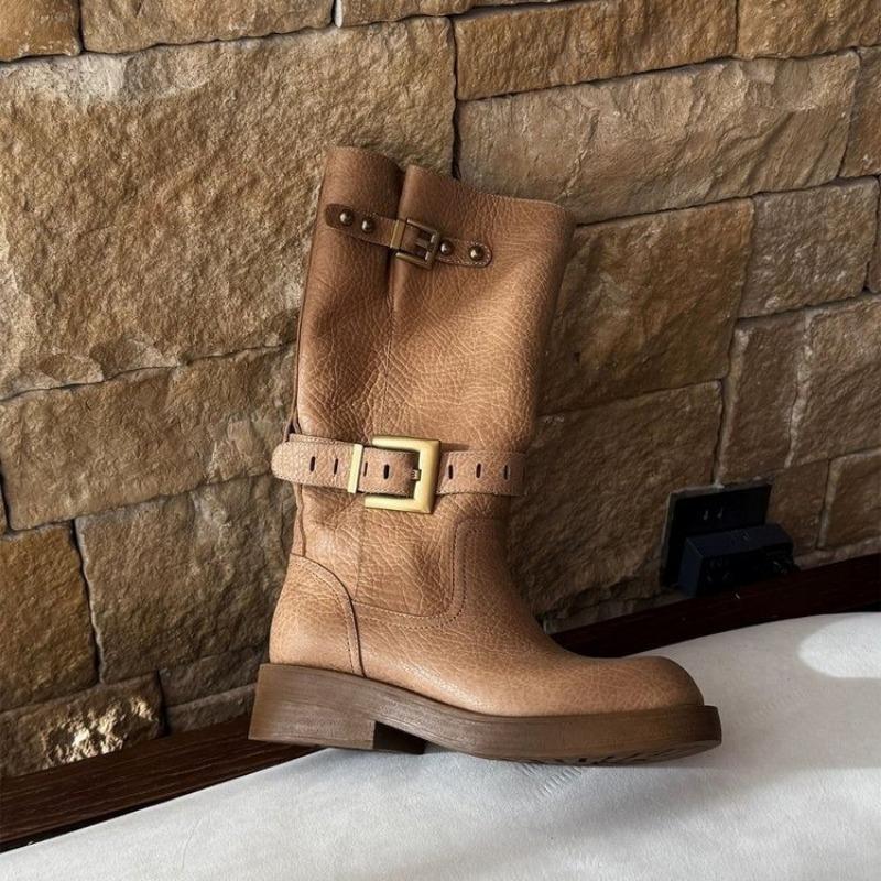 New thick heel knight boots women's medium boots retro versatile casual fashion Maillard Martin boots