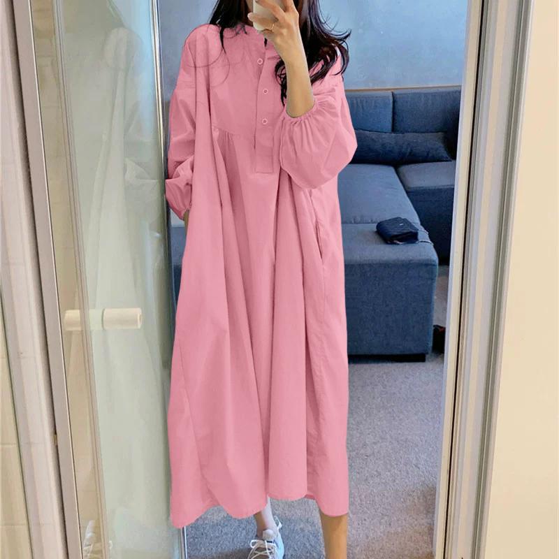

ZANZEA Women Casual Round Neck Loose Long Sleeve Shirt Dress 5XL розовый
