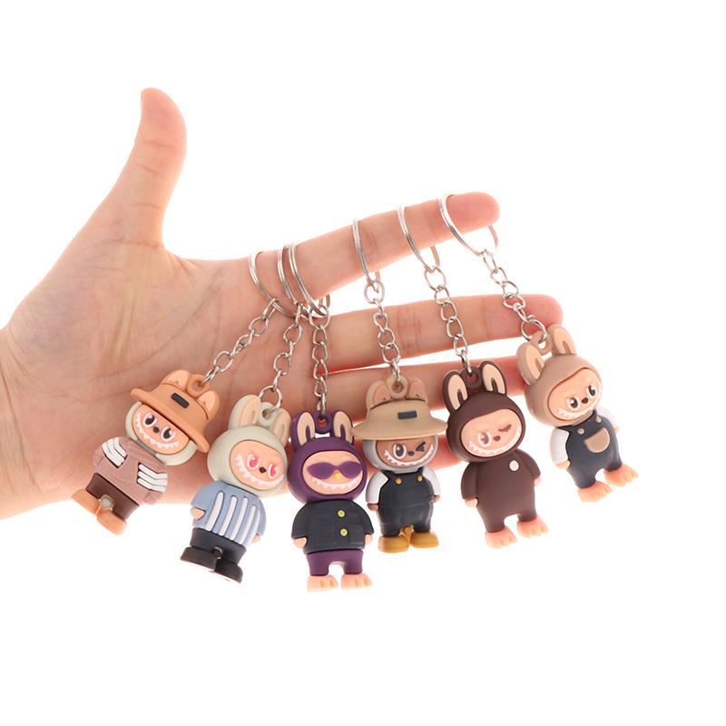 6Pcs Labubu Keychain Backpacks Key Pendants, Doll Pendant Hanging Decoration Keyring Card Gift, Stress-Relieving Accessory