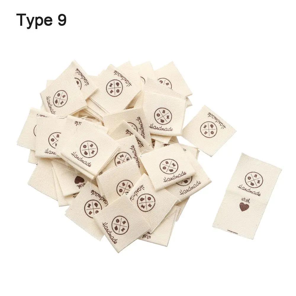 50PCS Heart Shape Cloth Garment Labels Cartoon Pattern Handmade With Love Clothing Tags Woven Knitted Supplies Sewing Accessory