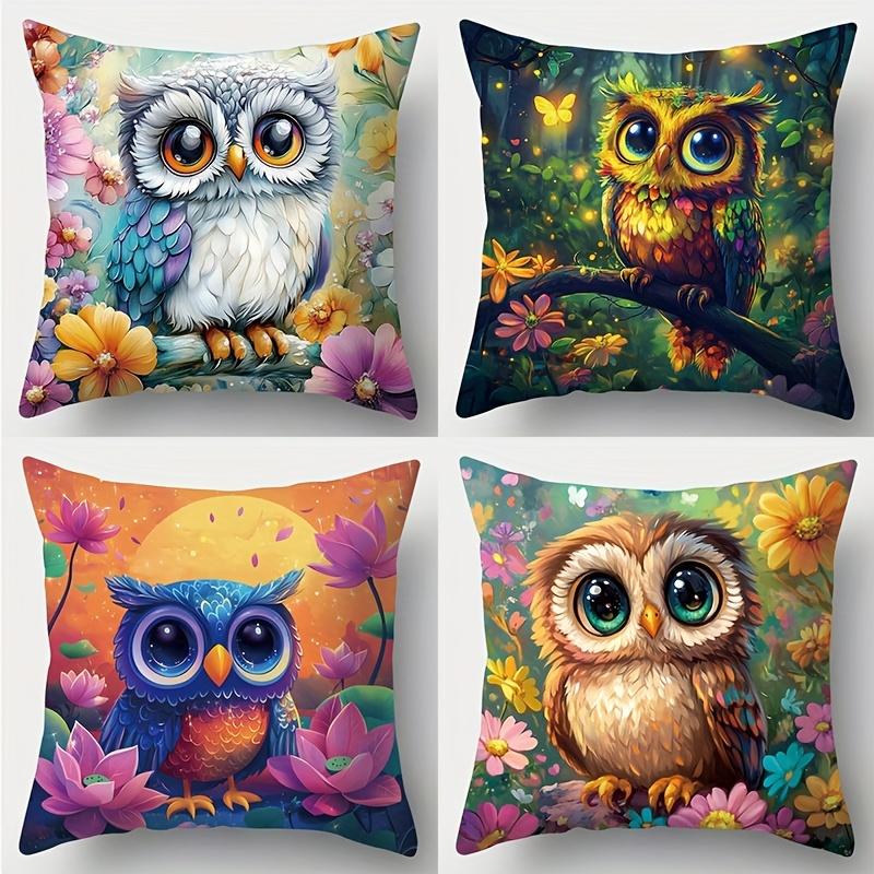 

4PCS Pillow Case Set: Perch Design, Multicolor with Floral & Forest Sunset Background. For Daily Party, Bedroom Decor 35x35cm 4pcs