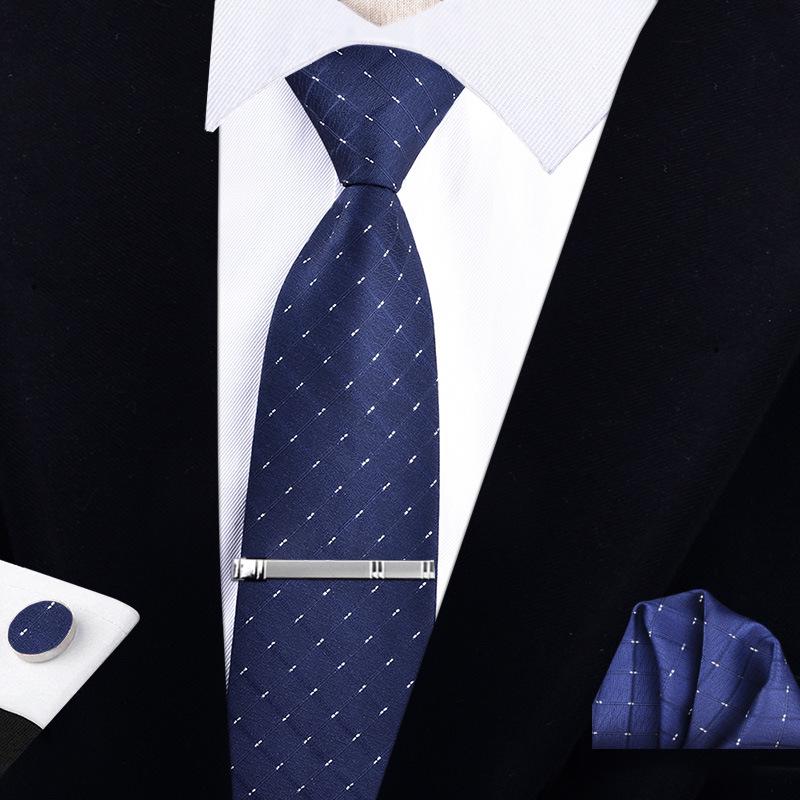 Men's Formal Tie Gift Box: Five-Piece Set with Logo, 8cm Striped Black for Weddings and Business 