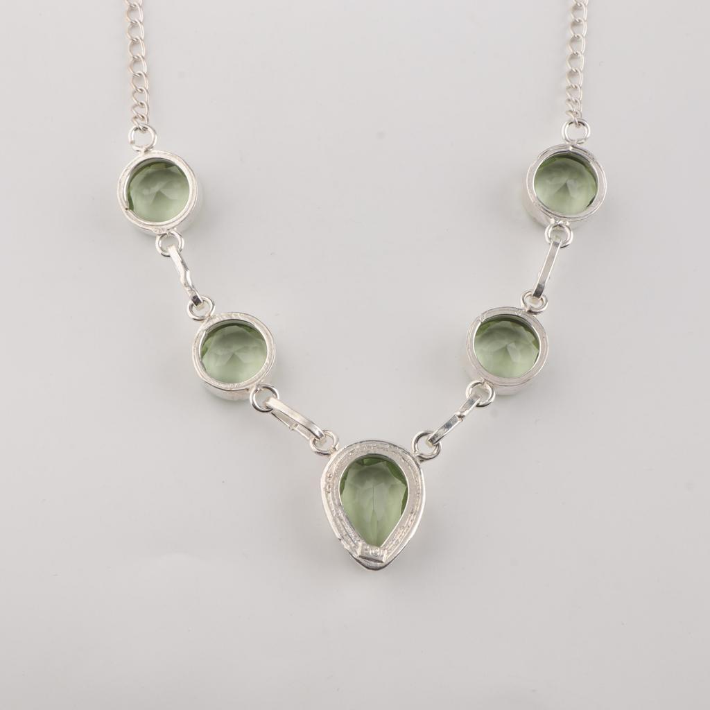 Green Amethyst Gemstone Silver Handmade Necklace16-18" 925 Sterling Silver Women Jewelry Gift For Birthday RN-3-14
