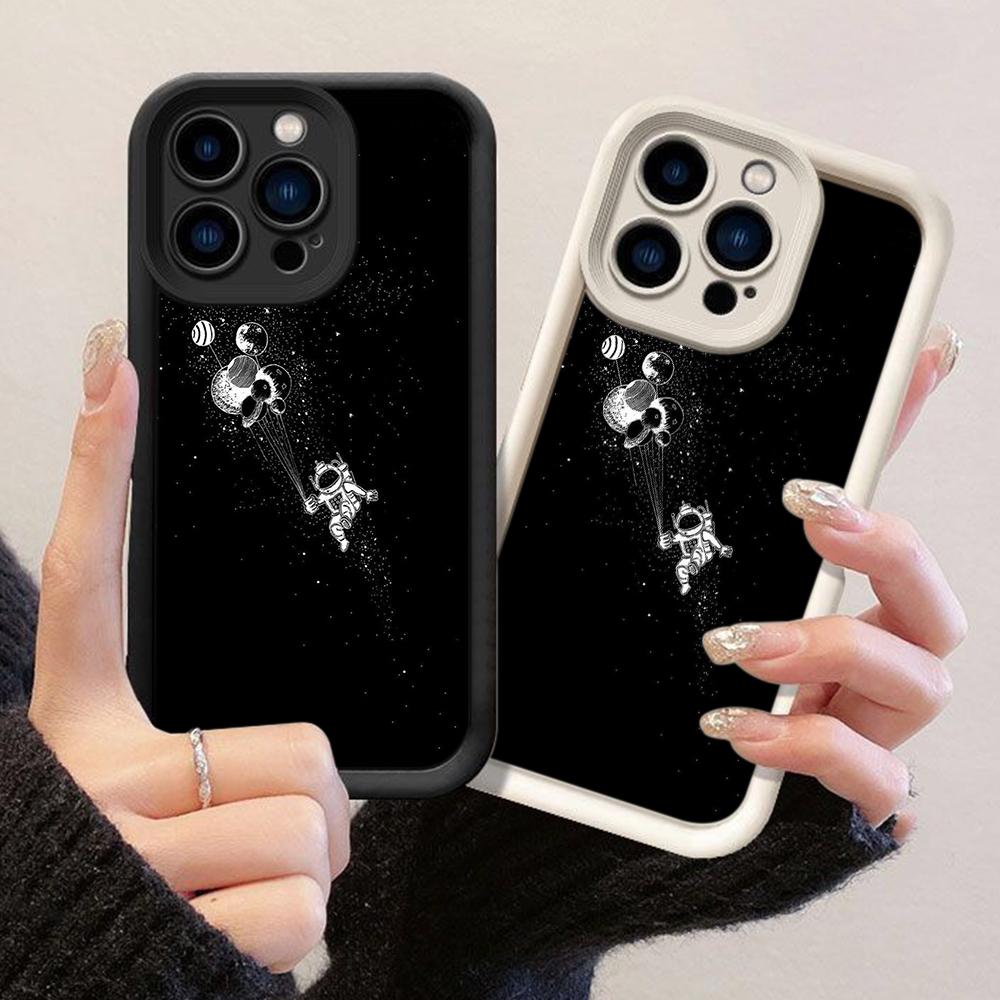 JT89 Black Space Artwork Spaceman Astronaut for iPhone 17 16 15 Pro Max Samsung S26 S25 Ultra A17 A16 A07 A56 Xiaomi 15T Redmi 14C 15c Soft TPU Case
