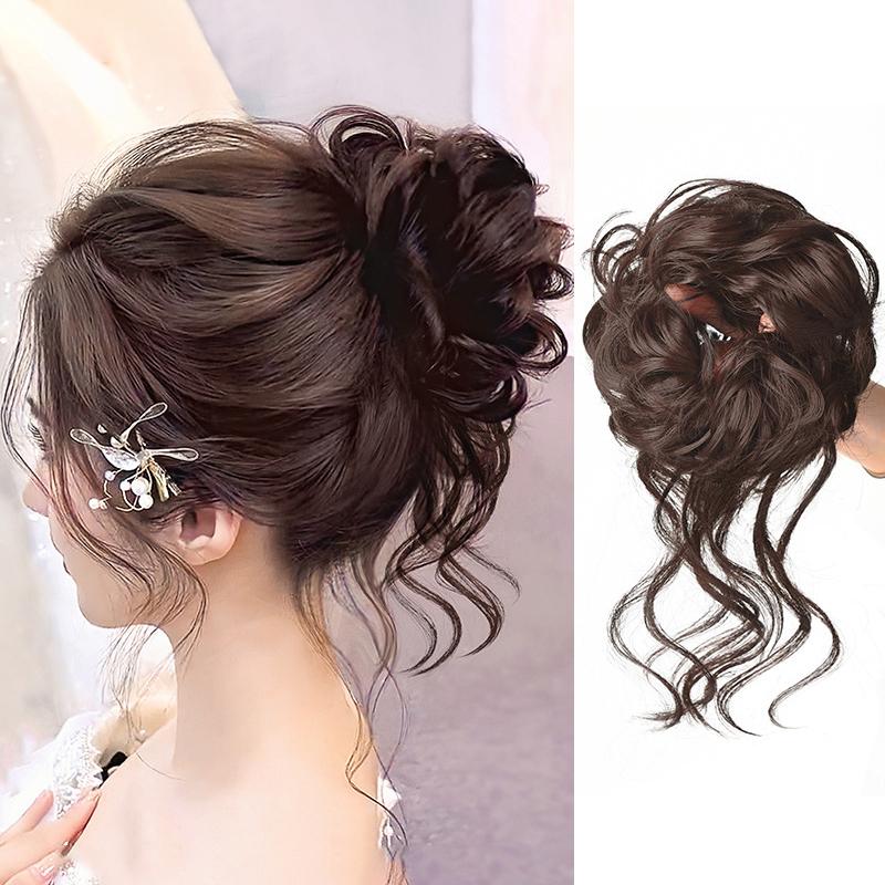 Synthetic Curly Bun Messy Claw Chignon Clip Elastic Hair Scrunchies Hairpieces Donut Updo Hair Pieces For Women