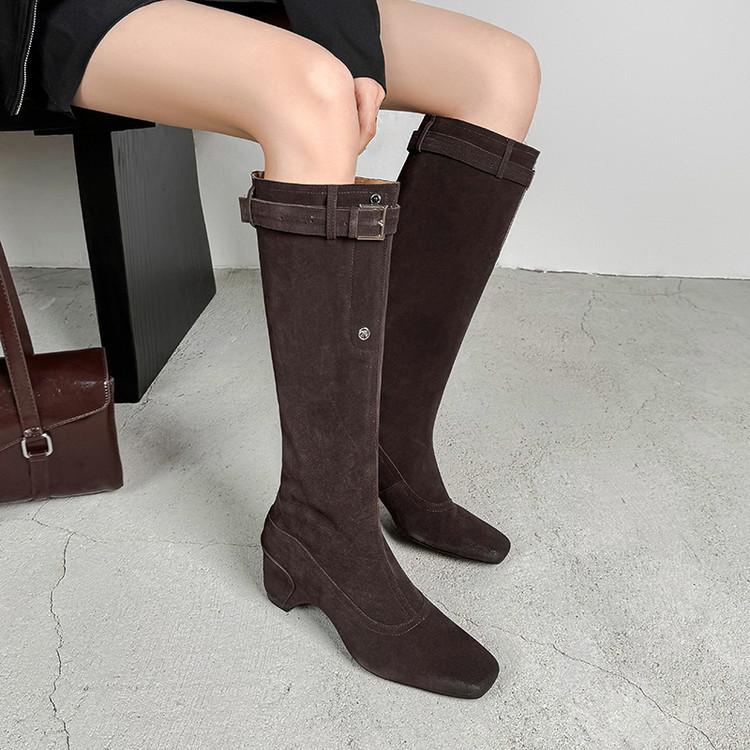5Cm large tube circumference boots women 2025 new suede spice girls but knee long boots square head thick heel thin pile boots