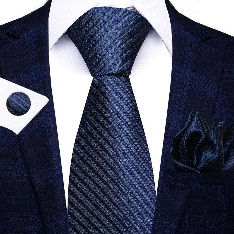 2025 Men'S Business Black Gift Box Striped Plain Tie Pocket Towel Tie Gift Set