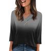 Damen T-Shirt Tee Knopf 3/4 Ärmel Tunika Täglich Wochenende Mode Basic V-Ausschnitt Reguläres Oberteil