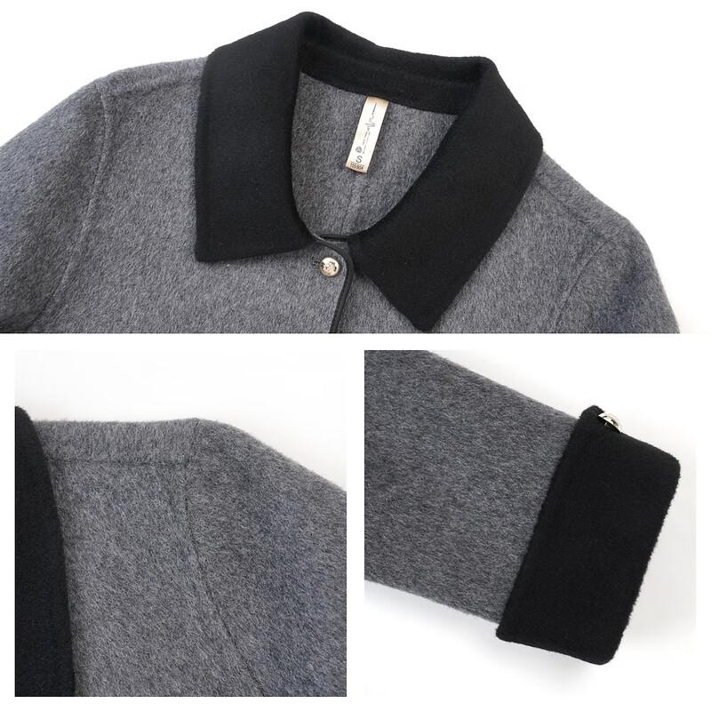 Qianbainian Women's Wool-Blend Color-Block Lapel Double-Faced Coat