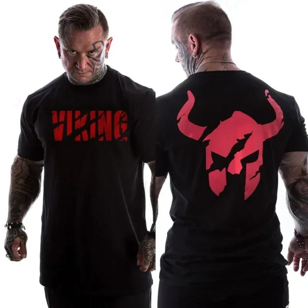 Summer Fashion Men's Classic English Letter Retro Print 100% Cotton High Quality Casual Round Neck Top Gym Street Sportswear