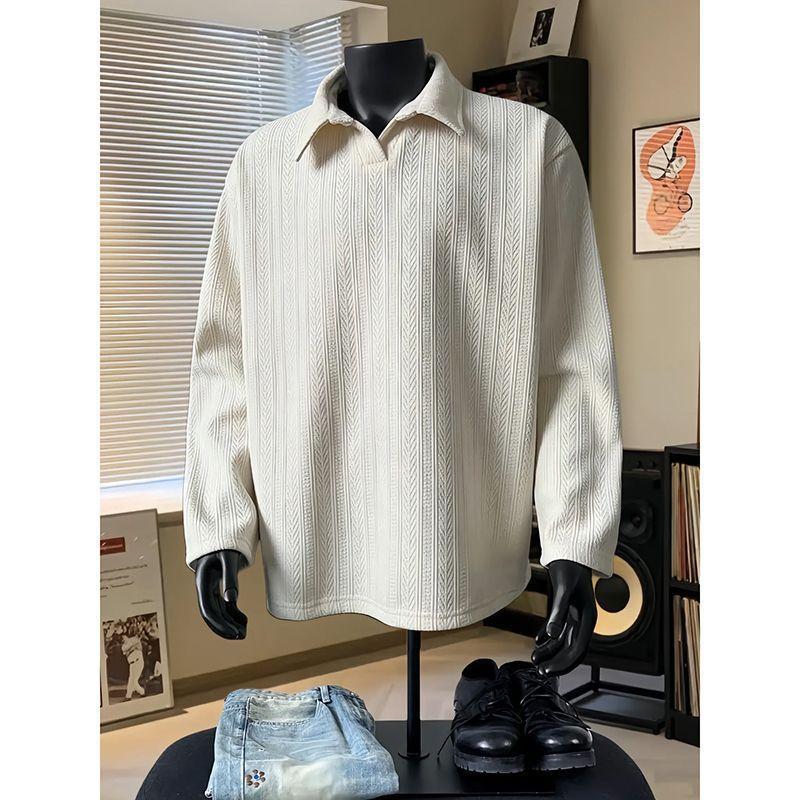 Heavy American Trend Teen Loose Sweater Men s Wheat Ear Pattern Long Sleeve Polo Shirt Men s Fashion Trend Brand M