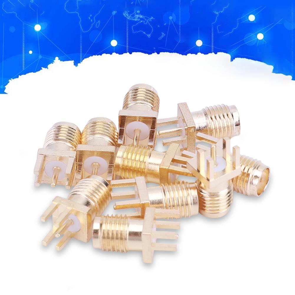 10 Pcs SMA Female Base Socket Jack 50 Ohm RF Connector Brass Solder PCB Board Edge Mount Adapter with 4 Pins