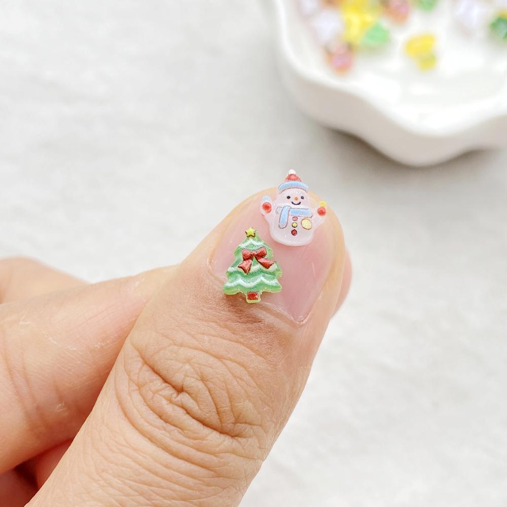 50pcs Resin Cartoon Santa Claus, snowman, deer, bell, Christmas tree Nail Art Decor Flatback Rhinestone DIY Scrapbook Decor