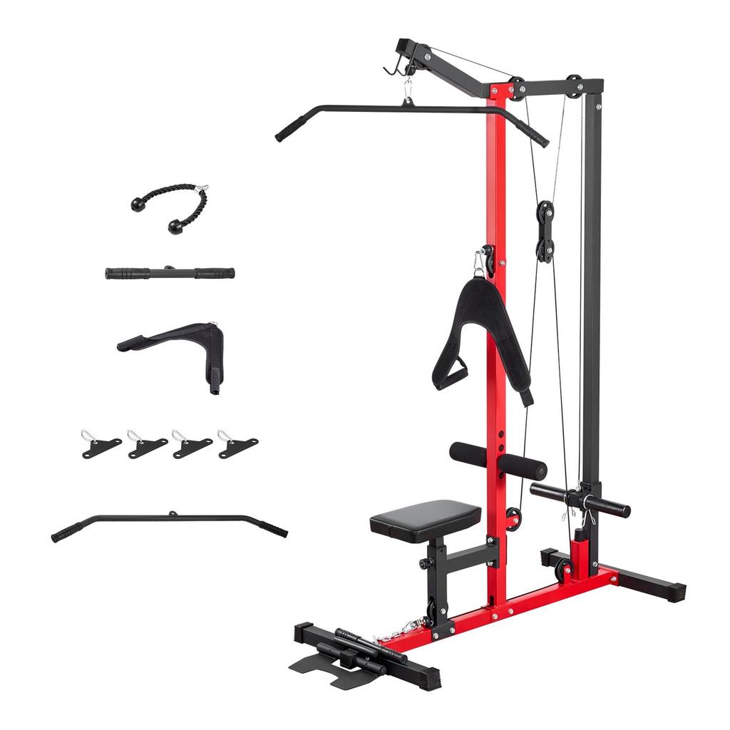 LAT Pull Down Machine, 3-in-1 Row Cable Machine, Cable Machines Home Gym with 3-Level Adjustable Seat, 4-Level Adjustable Foam Roller, Load 181kg Lat