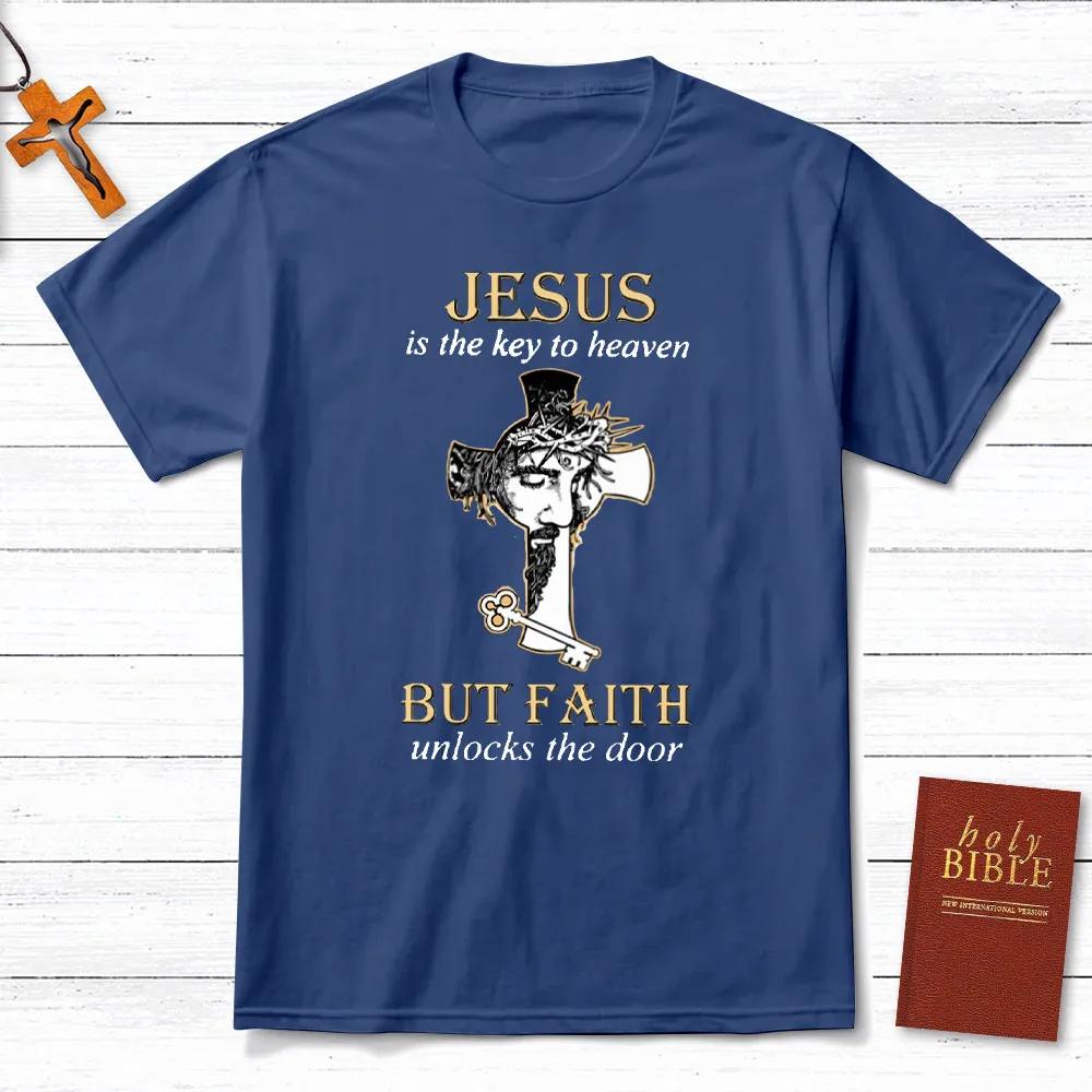 Jesus Is The Key To Heaven TShirt Mens and Womens Short Sleeve Cotton Tees Shirt Men Clothing Summer Blouse Oversize Tops