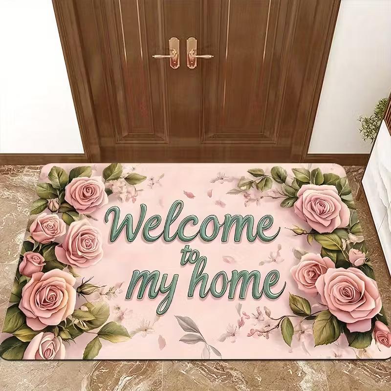 Entrance Carpet Pink Rose Welcome Home Mat Non-Slip Soft Floor Mat Indoor Outdoor Entrance Doormat Kitchen Floor Mat Foot Mat 30x50cm