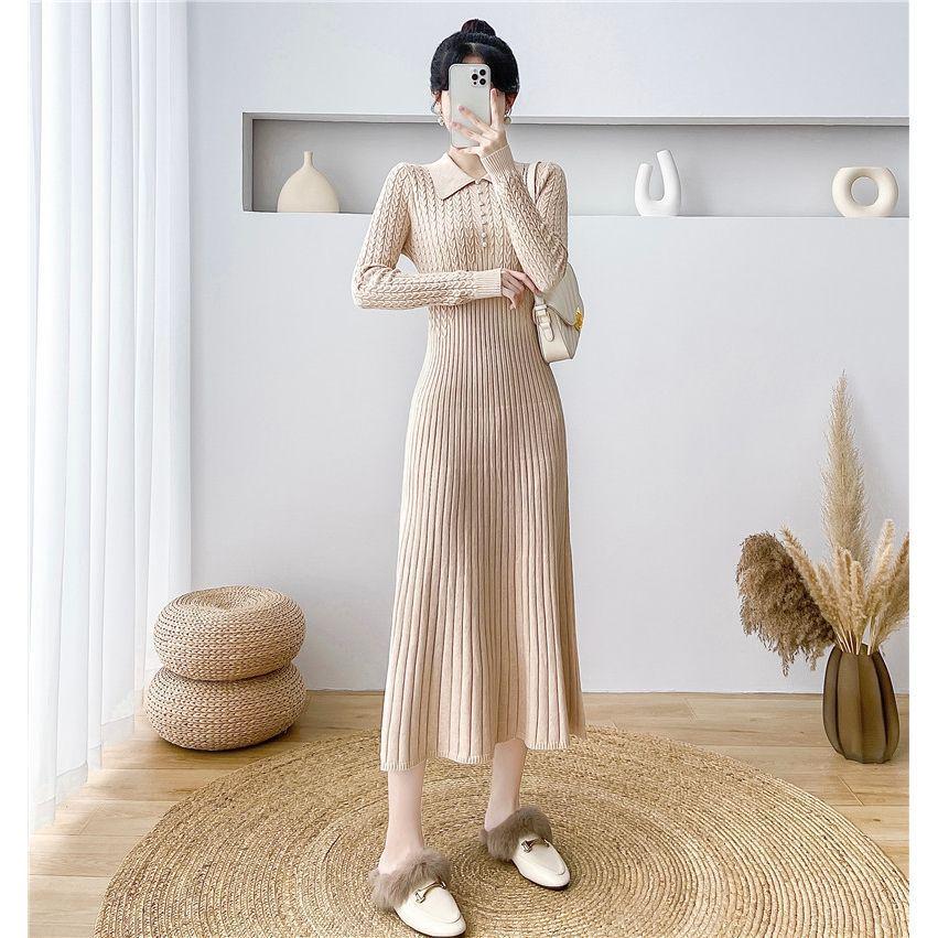2025 Autumn/Winter French Knit Sweater Dress with Waist-Hugging Design for Women