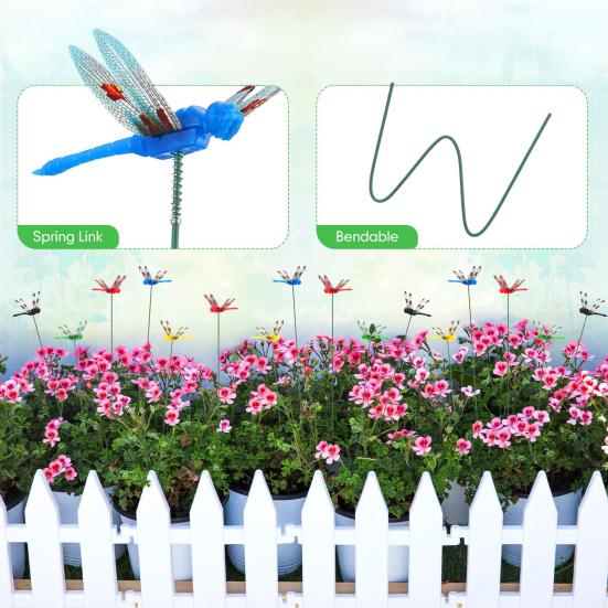 50/100Pcs Fake Dragonfly Garden Stake Decoration Weather-resistant Fly Repellent Simulated Dragonfly Spike Outdoor Long Pole 3D Dragonfly Ornament