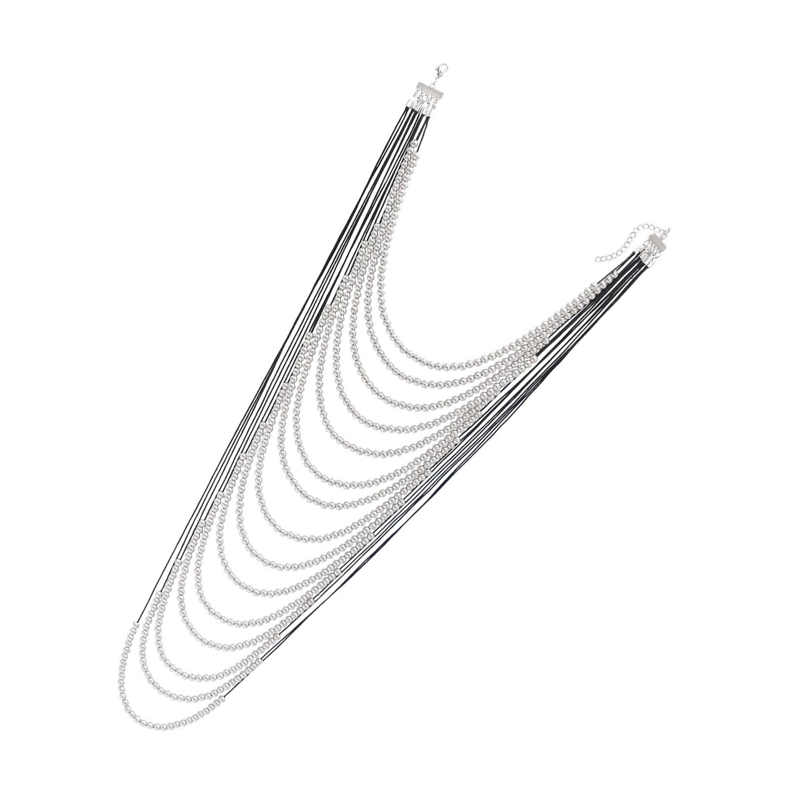 

Длинное ожерелье-водопад из нескольких нитей, модная цепочка на ключицу, аксессуар для платья, выпускного вечера серебряный