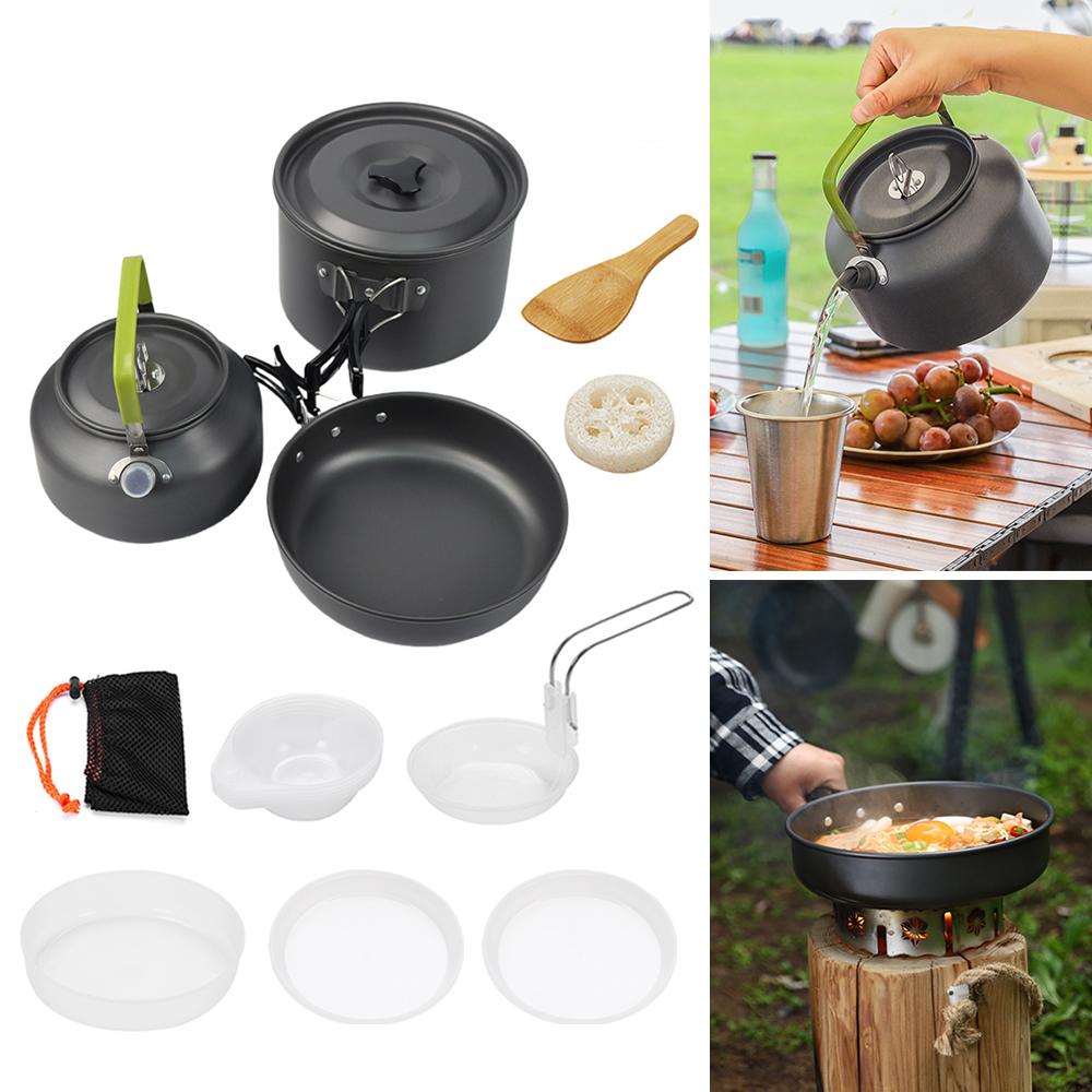 15Pcs Hard Anodized Camping Cookware Set for 4-5 People, Portable Outdoor Combo Kit with Pot, Frying Pan, 1.2L Kettle & Tableware, Black Handles