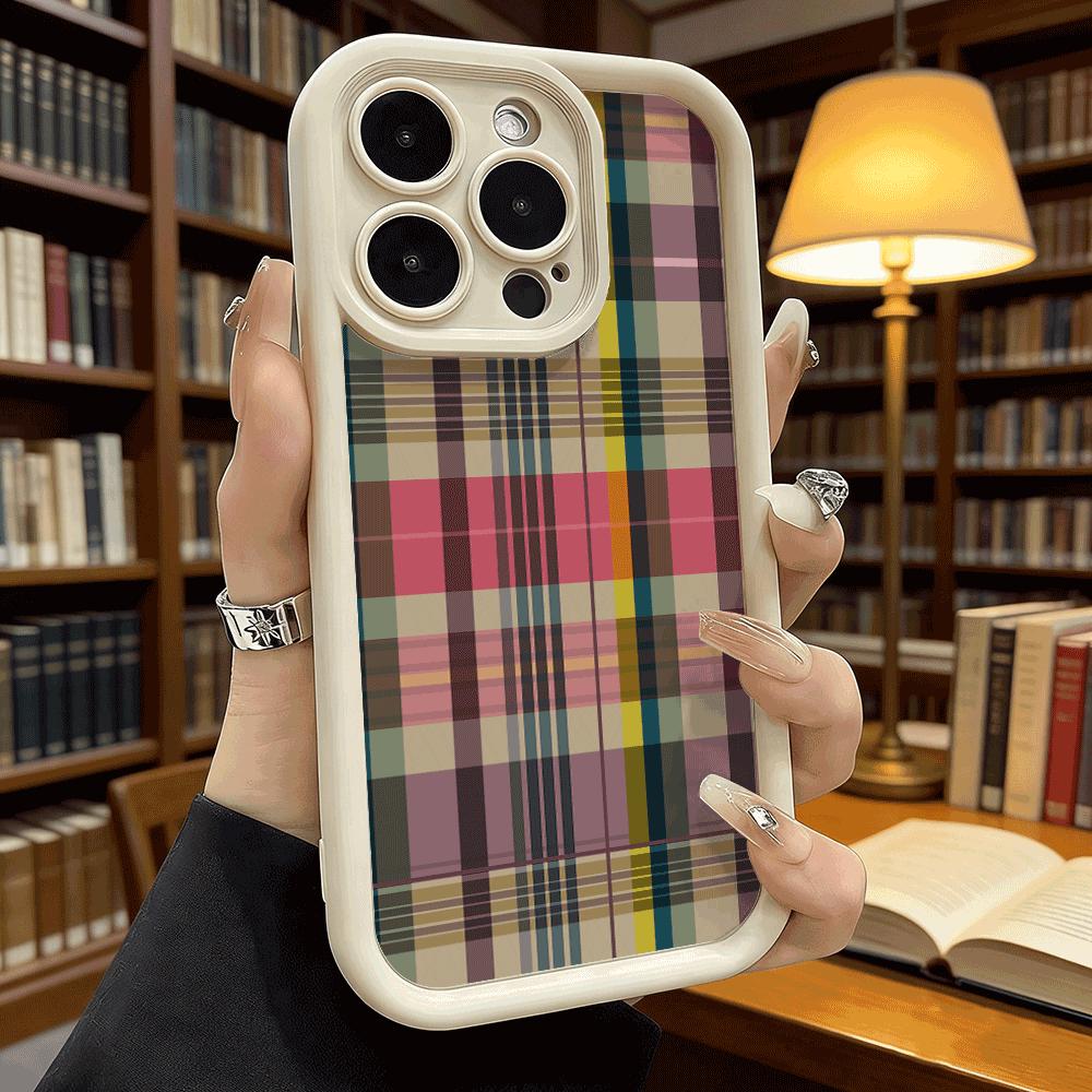 Vintage Plaid Pattern Phone Case for iPhone 17 16 15 14 13 12 11 Pro Max Plus Anti Scratch, Gel Flexible Protective