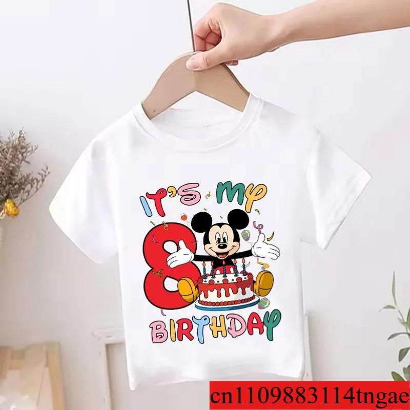 Mickey Mouse Child Birthday Clothes Girl Boy Number T Shirt Cartoon Print Kids Tee Baby Top Summer Infant Cute Short Sleeve Gift
