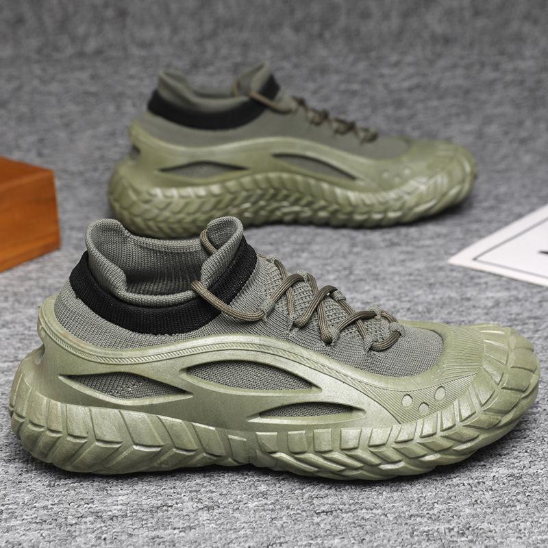 

Men s shoes spring and summer fly-woven breathable running shoes outdoor daily thick-soled lightweight sports shoes 44 зелёный