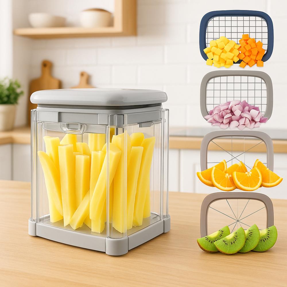 Kitchen Gadgets Manual French Fries Cutter Hand Press 4 in 1 Vegetable Dicer with 4 Blades Efficient Fruit Slicer Cucumber