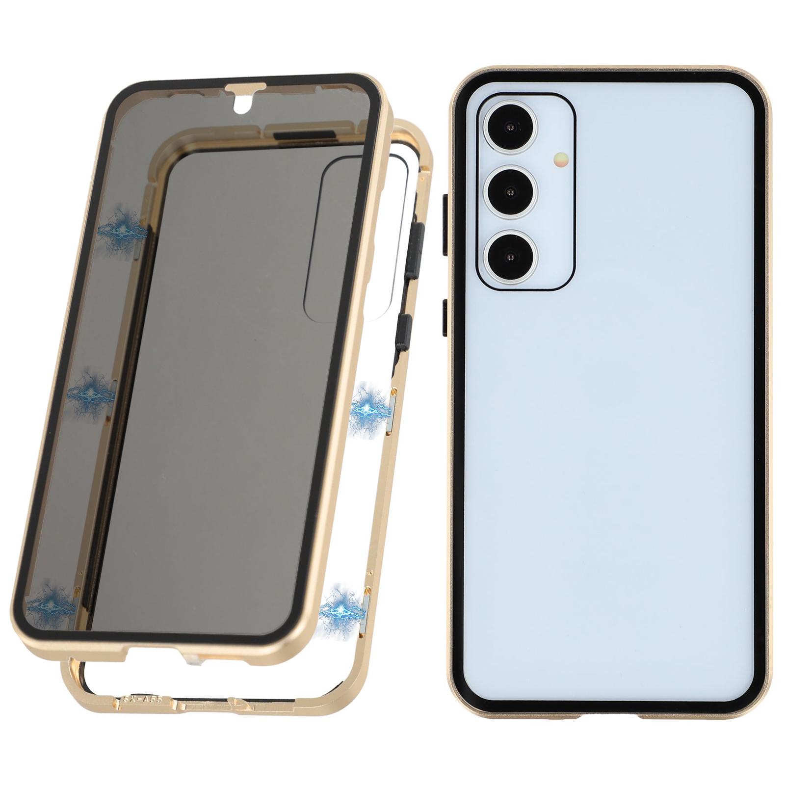 

For Samsung Galaxy A55 5G Case with Anti-Spy Screen Protector Tempered Glass Metal Phone Cover Magnetic Clasp Gold