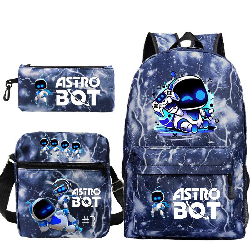 Astro Bot Printed Fashion Children's Backpack Cross-border Large-capacity Primary and Secondary School Student Casual Schoolbag Set
