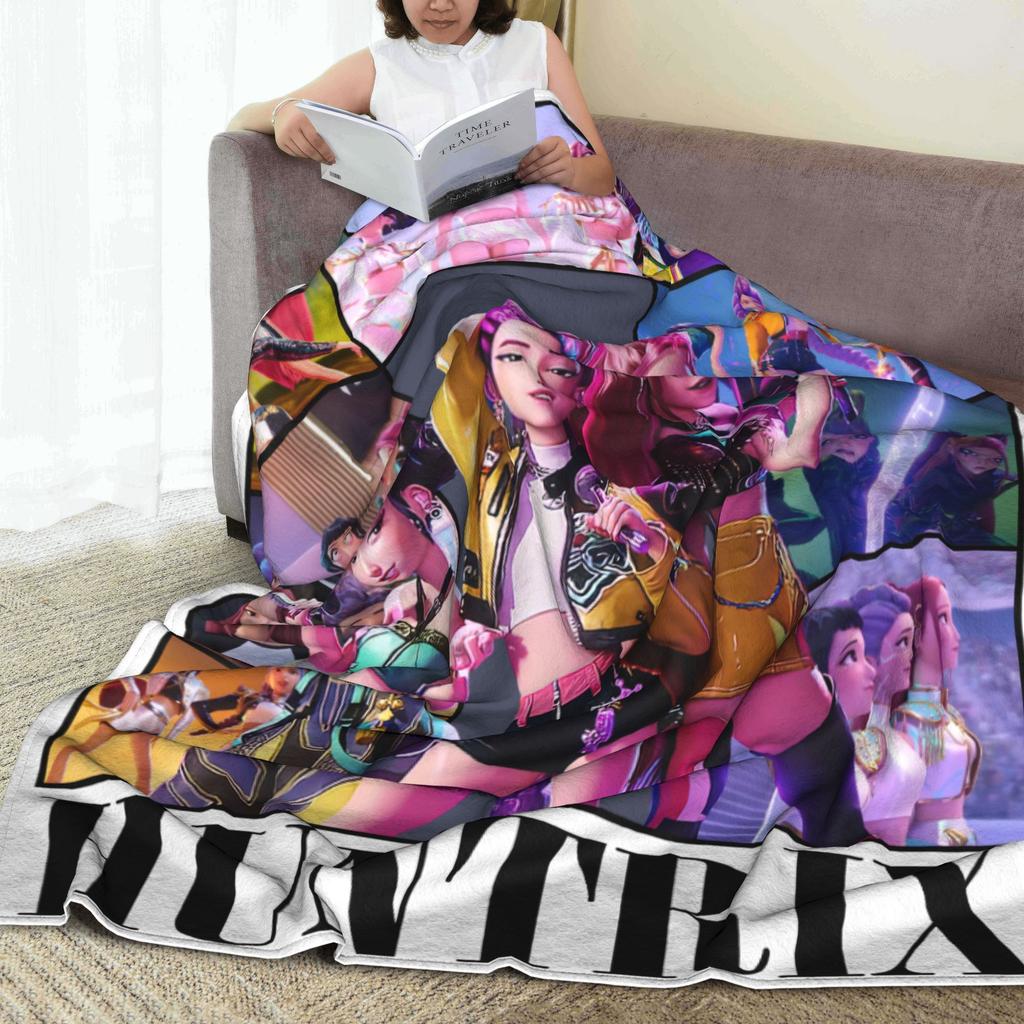 KPop Demon Hunters Huntrix Blankets Flannel Print Breathable Super Soft Throw Blankets for Bed Bedroom Plush Thin Quilt