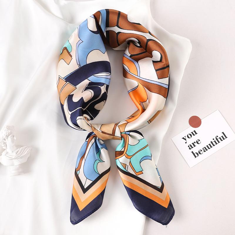 Luxury Brand Silk Square Scarf Women Cat Neck Hair Tie Band Beach Hijab Kerchief Head Headbands Bandana Female Foulard 70cm