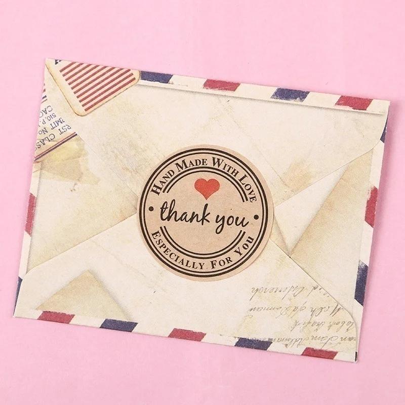 Party Supplies Bag 3 Types 500pcs/roll Inch Round Natural Kraft Handmade Stickers for Wedding Decor Cookie Gift Bag Packaging