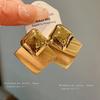 Real gold electroplated brushed rhombus earrings, European and American niche cold wind earrings, fashionable and high-end temperament earrings.