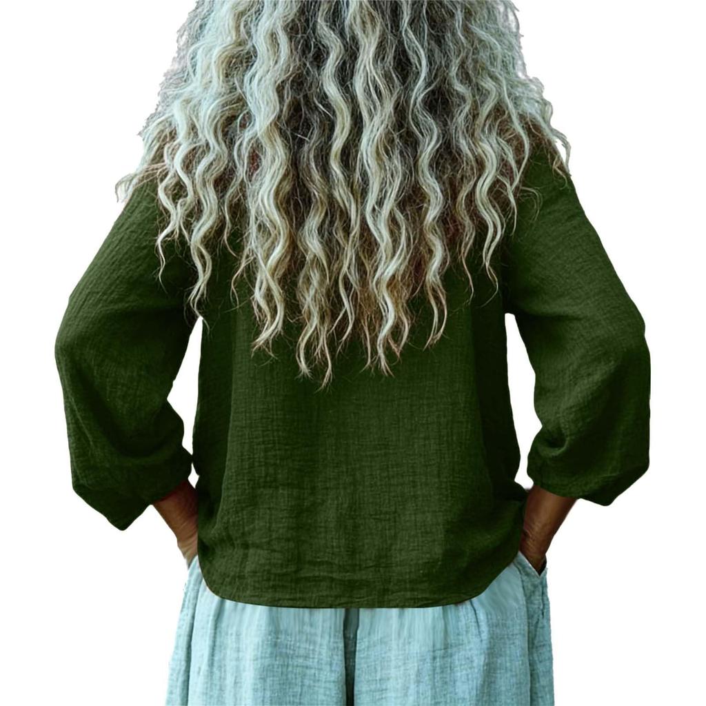 Fashion Women's Linen Shirt Casual Long Sleeved Top For Spring And Summer