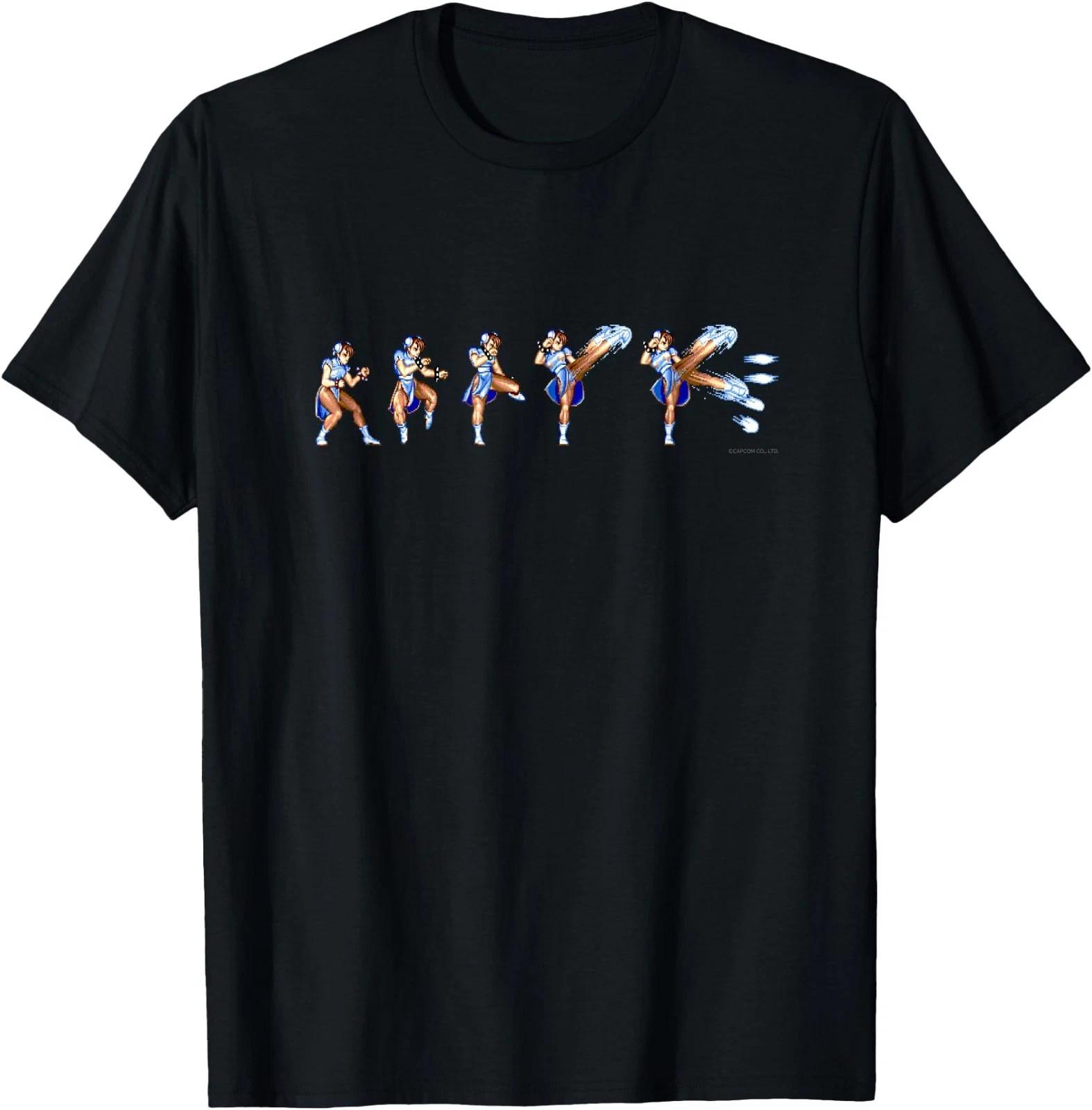 Street Fighter II Chun-LI (HYAKURETSUKYAKU) 100% Cotton T-shirt Mens Tees Top S