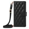 For iPhone 14 Pro Crossbody Case Rhombus Leather Stand Flip Protective Cover