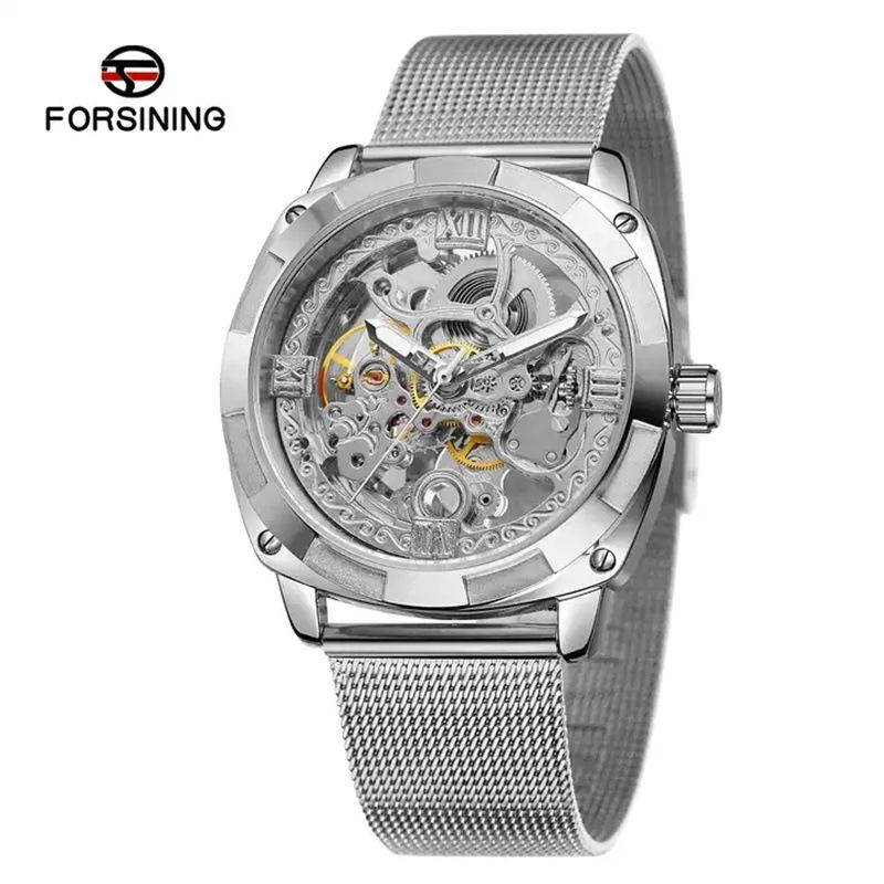 

Forsining Мужские модные повседневные ажурные механические часы с защитой от сетки и гравировкой