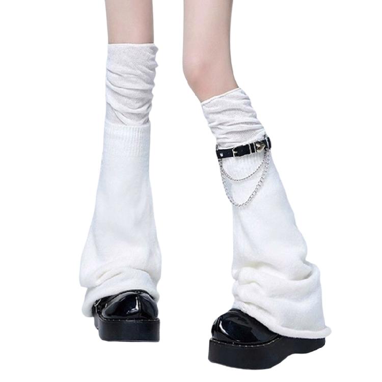 Women Harajuku Punk Flared Foot Covers with Buckled Belt Aesthetic Thigh High Over Knee Leg Warmers Socks Streetwear