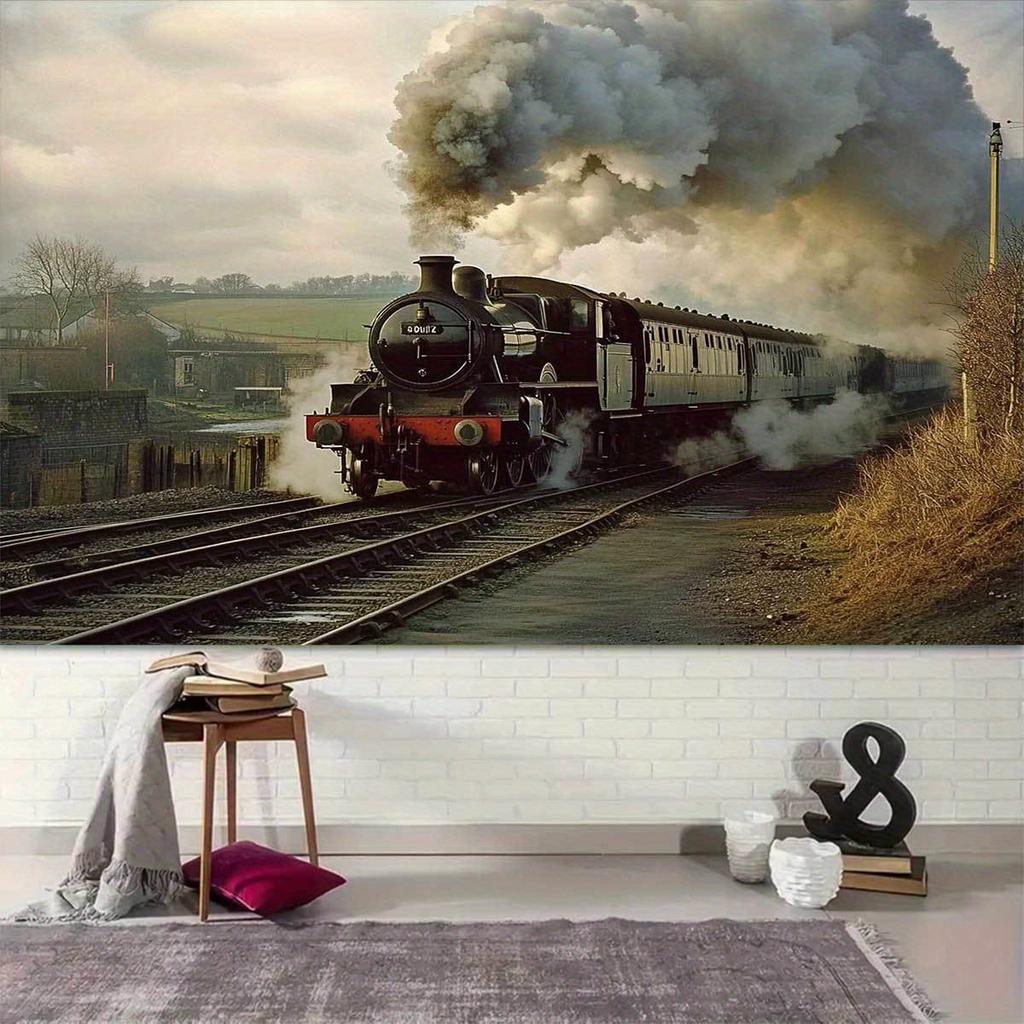 2D plane, 1 piece of retro-themed background fabric for train tracks, suitable for party photo backgrounds and birthday parties